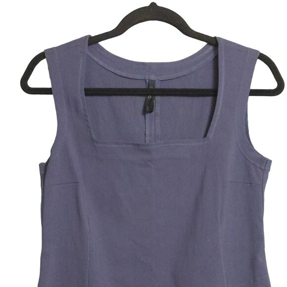 Porto Sheath Dress Gray Blue Stretch Square Neck Sleeveless Minimalist 2 (M) - Picture 2 of 12